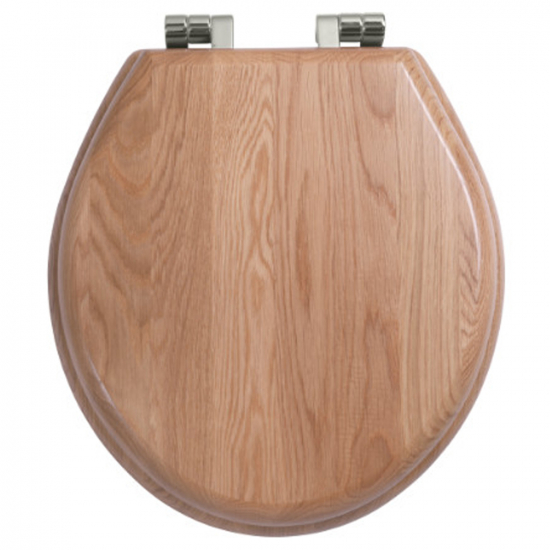 Imperial Bathrooms Astoria Deco Oval Soft Close Toilet Seat & Cover Natural Oak With Polished Nickel Hinges XX50008320NSB