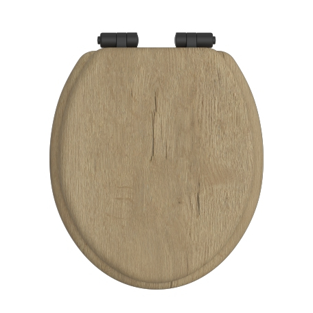 Heritage Bathrooms Soft Close Quick Release Toilet Seat & Cover Oak With Matt Black Hinges TSOAK105SC