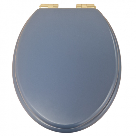 Heritage Bathrooms Soft Close Quick Release Toilet Seat & Cover Maritime Blue With Brushed Brass Hinges TSMBL104SC