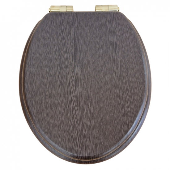 Heritage Bathrooms Soft Close Quick Release Toilet Seat & Cover Walnut With Brushed Brass Hinges TSWAL104SSC