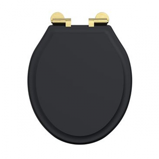 Tavistock Marston Slim Soft Close Quick Release Wooden Toilet Seat & Cover Black With Brass Hinges DC4052-SF