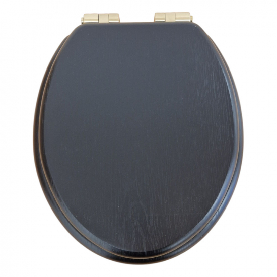 Heritage Bathrooms Soft Close Quick Release Toilet Seat & Cover Black With Brushed Brass Hinges TSBLA104SC