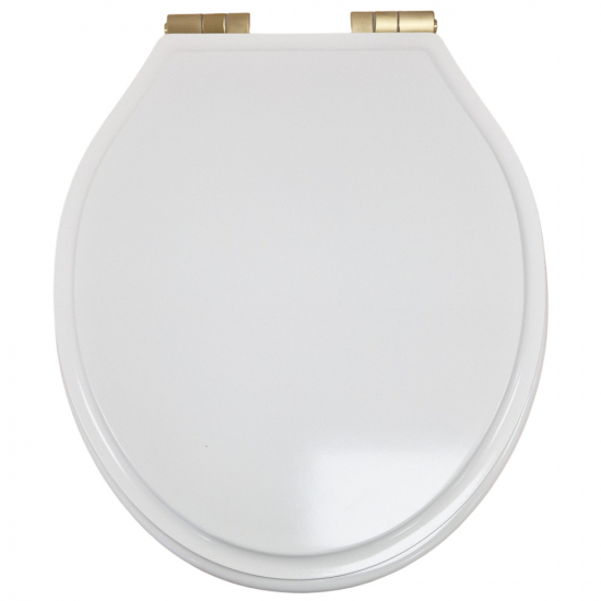 Tavistock Vitoria Soft Close Wooden Toilet Seat & Cover White With Brass Hinges TS850WSCB-SF