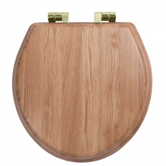 Imperial Bathrooms Astoria Deco Windsor Soft Close Toilet Seat & Cover Natural Oak With Antique Gold Hinges XT50000220NSB