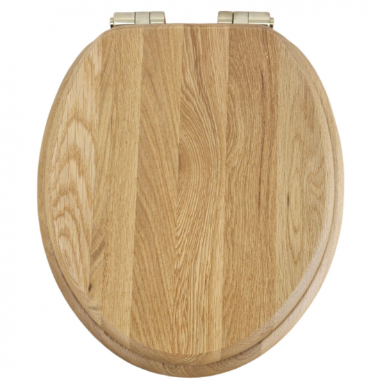 Heritage Bathrooms Soft Close Quick Release Toilet Seat & Cover Oak With Brushed Brass Hinges TSOAK104SC