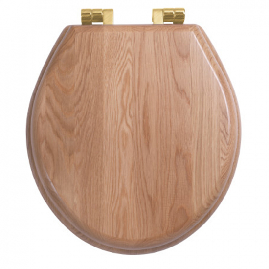 Imperial Bathrooms Astoria Deco Oval Soft Close Toilet Seat & Cover Natural Oak With Brushed Brass Hinges XX50008620NSB