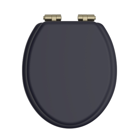 Heritage Bathrooms Soft Close Quick Release Toilet Seat & Cover Midnight Blue With Brushed Brass Hinges TSMID104SC