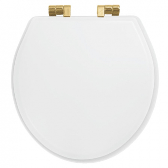 Imperial Bathrooms Astoria Deco Windsor Soft Close Toilet Seat & Cover White With Brushed Brass Hinges XT50000610NSB