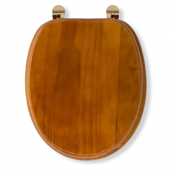 Croydex Antique Pine Effect Standard Close Solid Wood Toilet Seat & Cover With Brass Hinges WL515002
