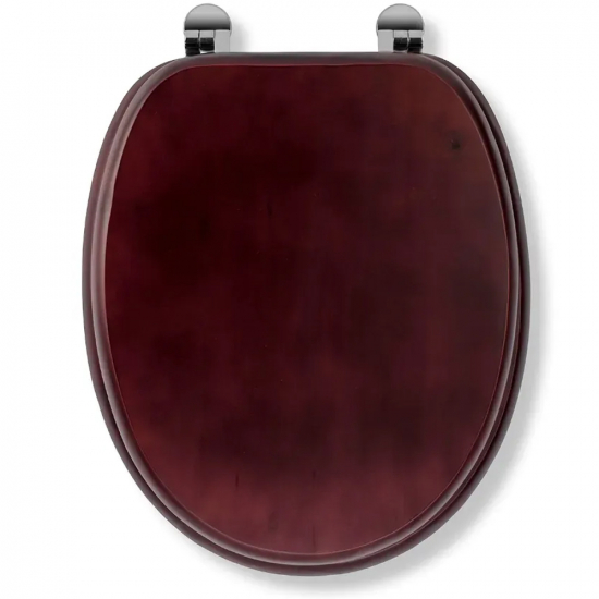 Choice Standard Close Solid Wood Mahogany Effect Toilet Seat & Cover With Chrome Hinges CH.506349