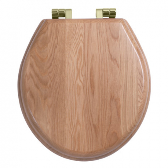 Imperial Bathrooms Astoria Deco Oval Soft Close Toilet Seat & Cover Natural Oak With Antique Gold Hinges XX50008220NSB
