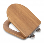Croydex Levico D Flexi-Fit Soft Close Quick Release Wooden Toilet Seat & Cover Teak Effect With Chrome Hinges WL610286H
