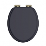 Heritage Bathrooms Soft Close Quick Release Toilet Seat & Cover Midnight Blue With Brushed Brass Hinges TSMID104SC
